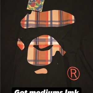 Bape Black Graphic T-Shirt with Plaid Design